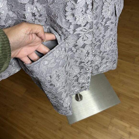 Chicos Topper Jacket Womens Medium 1 Gray Floral Lace Open 3/4 Sleeve Evening - Picture 8 of 11